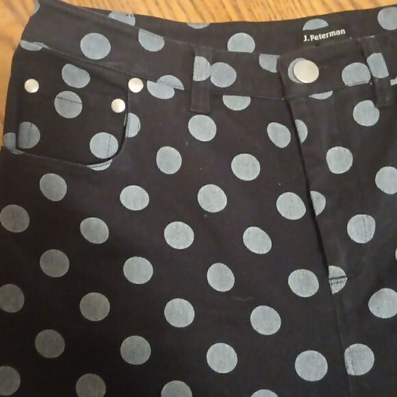 J. Peterman black gray polka dot high waisted wide leg pants jeans size 6 - Picture 3 of 6